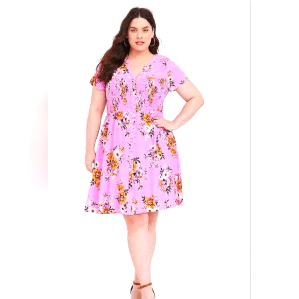 Torrid Floral Pink Challis Shirt Dress